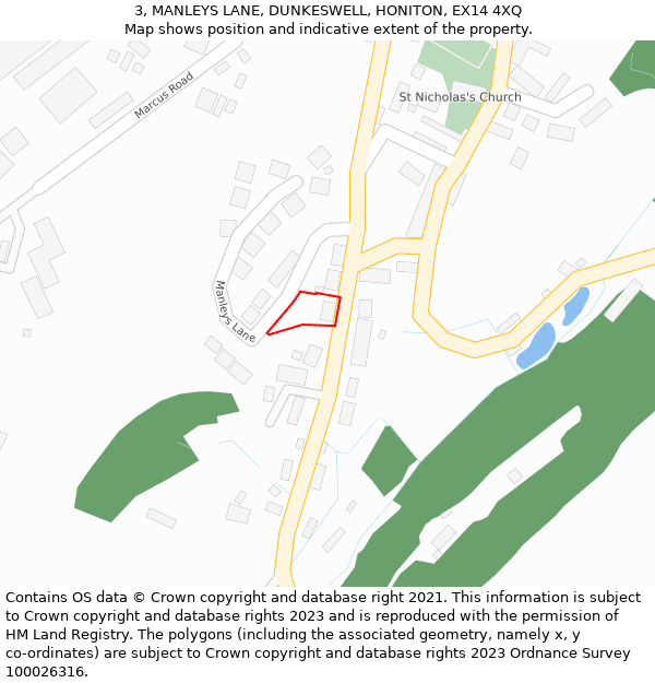 3, MANLEYS LANE, DUNKESWELL, HONITON, EX14 4XQ: Location map and indicative extent of plot