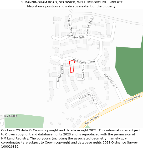 3, MANNINGHAM ROAD, STANWICK, WELLINGBOROUGH, NN9 6TF: Location map and indicative extent of plot