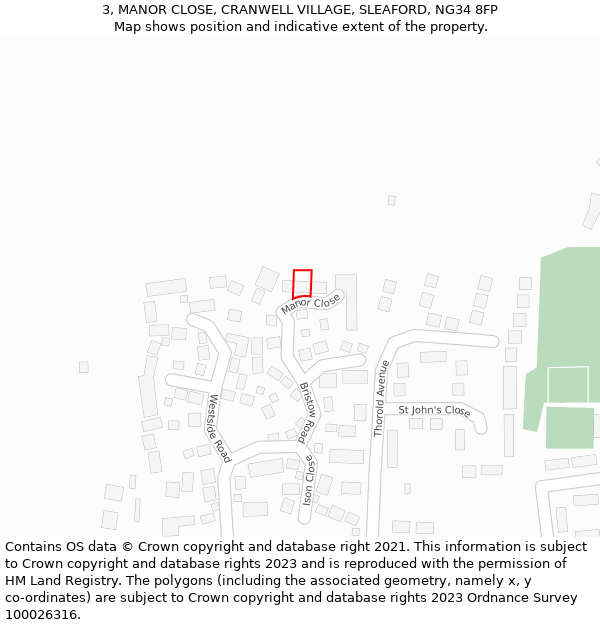 3, MANOR CLOSE, CRANWELL VILLAGE, SLEAFORD, NG34 8FP: Location map and indicative extent of plot