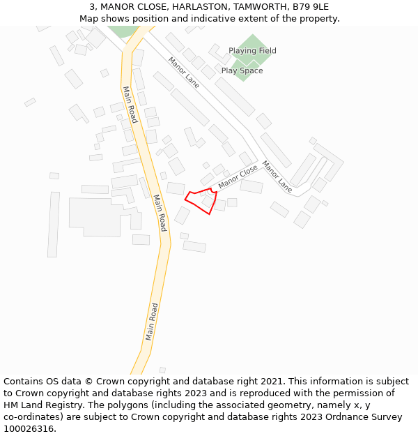 3, MANOR CLOSE, HARLASTON, TAMWORTH, B79 9LE: Location map and indicative extent of plot