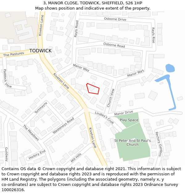 3, MANOR CLOSE, TODWICK, SHEFFIELD, S26 1HP: Location map and indicative extent of plot