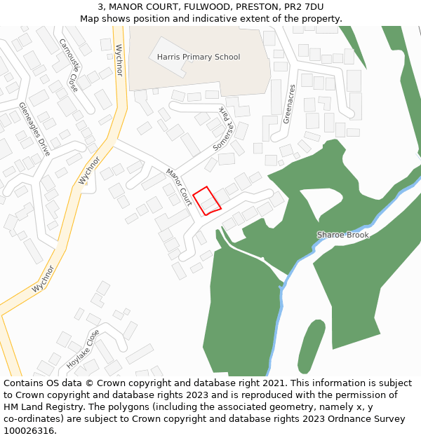 3, MANOR COURT, FULWOOD, PRESTON, PR2 7DU: Location map and indicative extent of plot