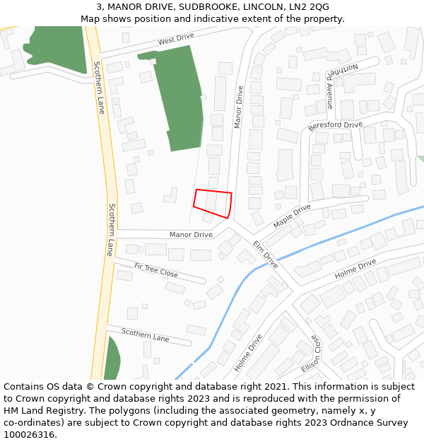 3, MANOR DRIVE, SUDBROOKE, LINCOLN, LN2 2QG: Location map and indicative extent of plot