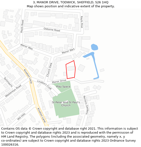 3, MANOR DRIVE, TODWICK, SHEFFIELD, S26 1HQ: Location map and indicative extent of plot