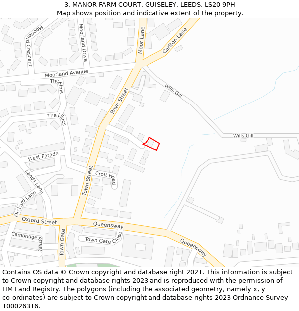 3, MANOR FARM COURT, GUISELEY, LEEDS, LS20 9PH: Location map and indicative extent of plot