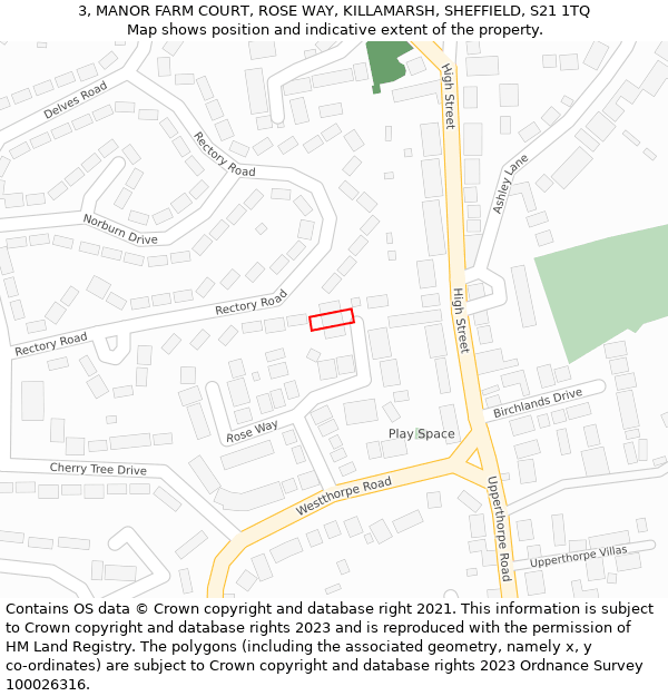 3, MANOR FARM COURT, ROSE WAY, KILLAMARSH, SHEFFIELD, S21 1TQ: Location map and indicative extent of plot