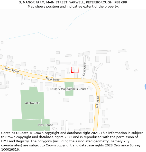 3, MANOR FARM, MAIN STREET, YARWELL, PETERBOROUGH, PE8 6PR: Location map and indicative extent of plot