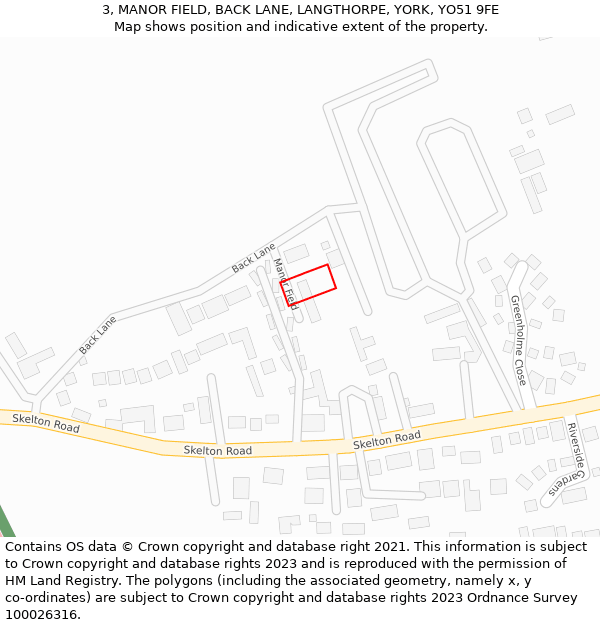 3, MANOR FIELD, BACK LANE, LANGTHORPE, YORK, YO51 9FE: Location map and indicative extent of plot