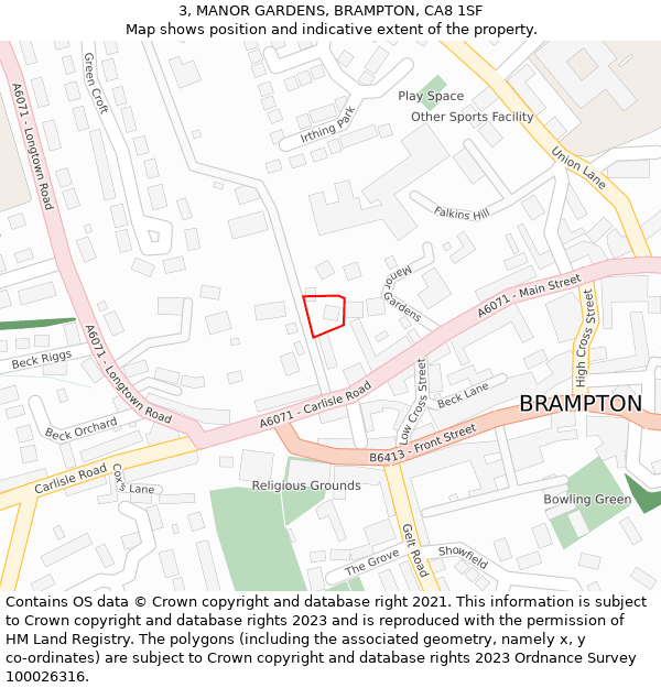 3, MANOR GARDENS, BRAMPTON, CA8 1SF: Location map and indicative extent of plot