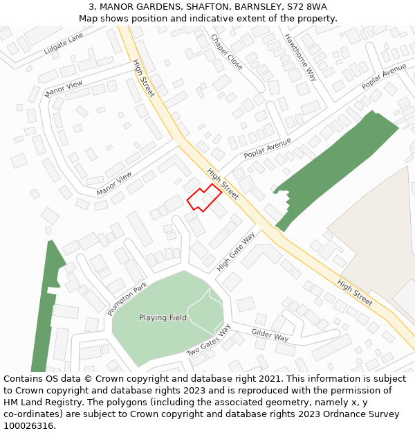 3, MANOR GARDENS, SHAFTON, BARNSLEY, S72 8WA: Location map and indicative extent of plot