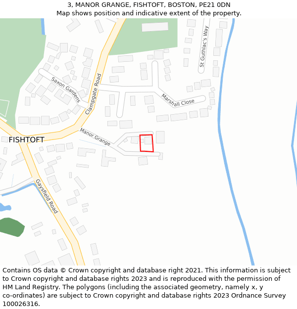 3, MANOR GRANGE, FISHTOFT, BOSTON, PE21 0DN: Location map and indicative extent of plot