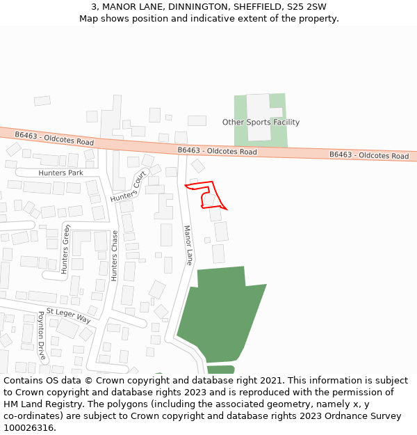 3, MANOR LANE, DINNINGTON, SHEFFIELD, S25 2SW: Location map and indicative extent of plot