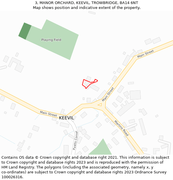 3, MANOR ORCHARD, KEEVIL, TROWBRIDGE, BA14 6NT: Location map and indicative extent of plot