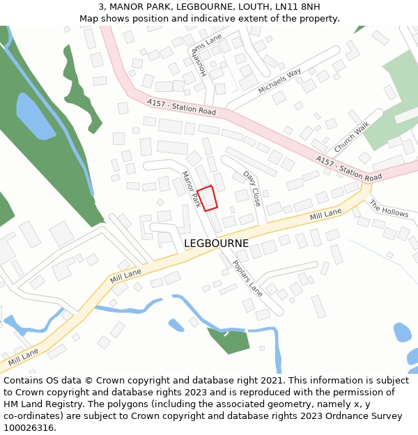 3, MANOR PARK, LEGBOURNE, LOUTH, LN11 8NH: Location map and indicative extent of plot