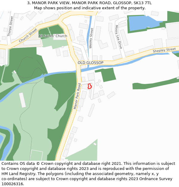 3, MANOR PARK VIEW, MANOR PARK ROAD, GLOSSOP, SK13 7TL: Location map and indicative extent of plot