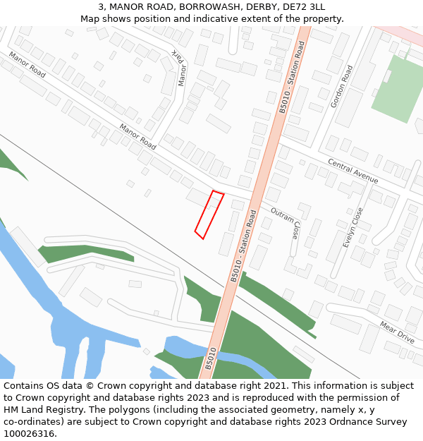 3, MANOR ROAD, BORROWASH, DERBY, DE72 3LL: Location map and indicative extent of plot