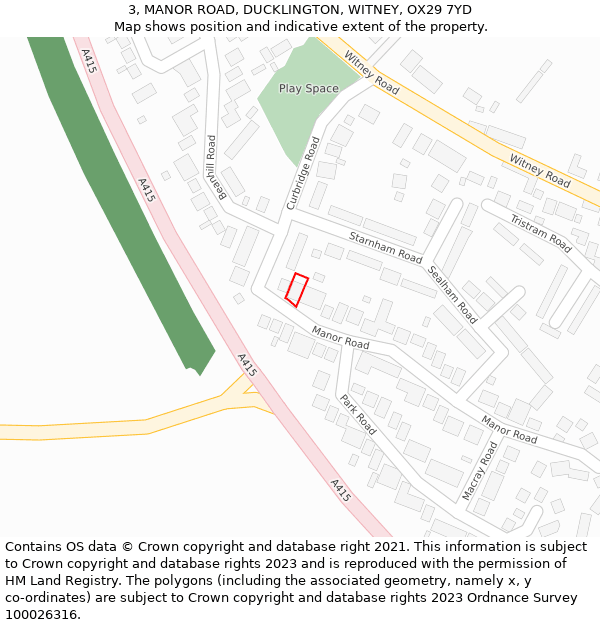 3, MANOR ROAD, DUCKLINGTON, WITNEY, OX29 7YD: Location map and indicative extent of plot