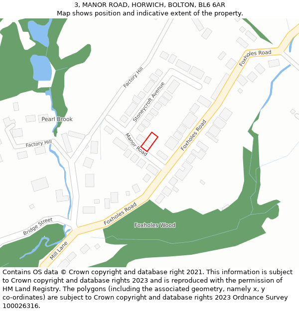 3, MANOR ROAD, HORWICH, BOLTON, BL6 6AR: Location map and indicative extent of plot
