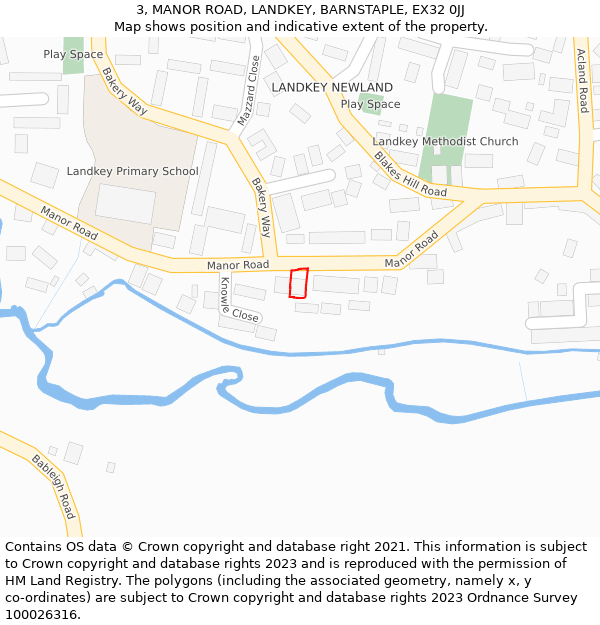 3, MANOR ROAD, LANDKEY, BARNSTAPLE, EX32 0JJ: Location map and indicative extent of plot