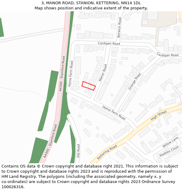 3, MANOR ROAD, STANION, KETTERING, NN14 1DL: Location map and indicative extent of plot