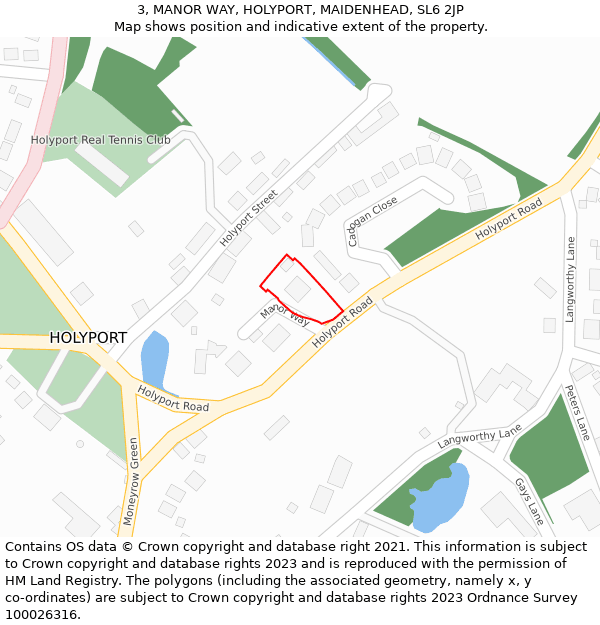 3, MANOR WAY, HOLYPORT, MAIDENHEAD, SL6 2JP: Location map and indicative extent of plot