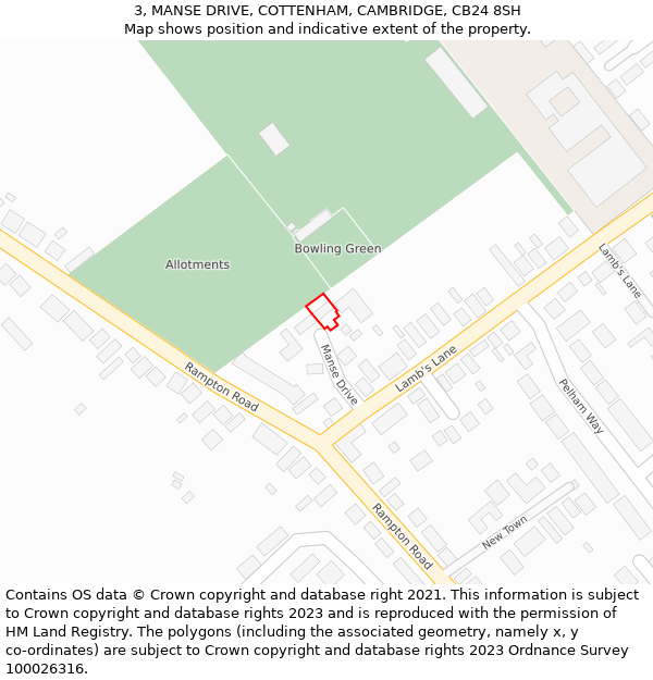 3, MANSE DRIVE, COTTENHAM, CAMBRIDGE, CB24 8SH: Location map and indicative extent of plot