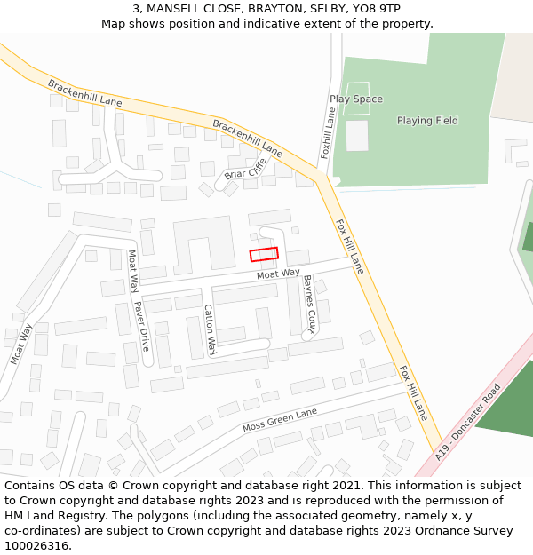 3, MANSELL CLOSE, BRAYTON, SELBY, YO8 9TP: Location map and indicative extent of plot