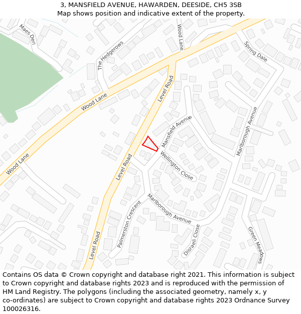 3, MANSFIELD AVENUE, HAWARDEN, DEESIDE, CH5 3SB: Location map and indicative extent of plot