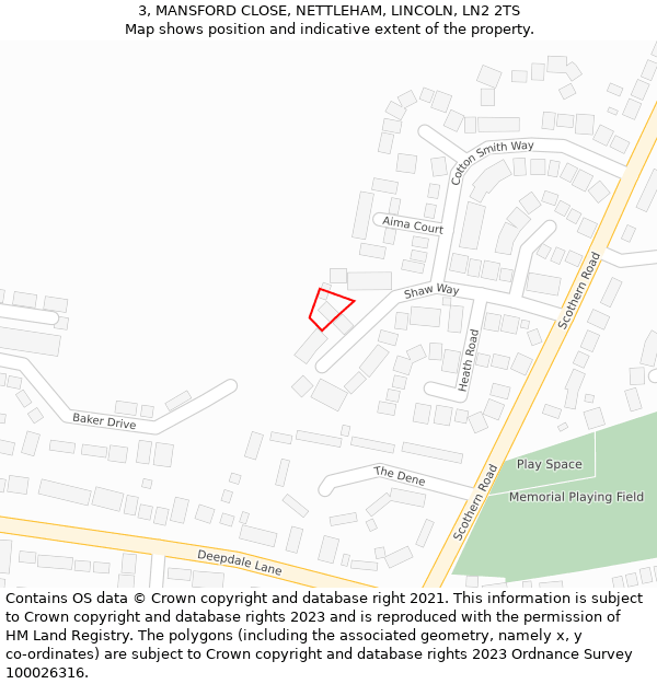 3, MANSFORD CLOSE, NETTLEHAM, LINCOLN, LN2 2TS: Location map and indicative extent of plot