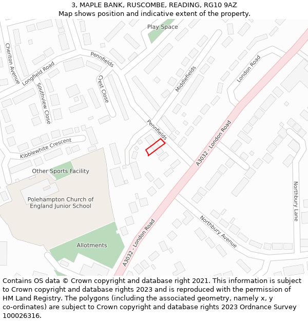 3, MAPLE BANK, RUSCOMBE, READING, RG10 9AZ: Location map and indicative extent of plot