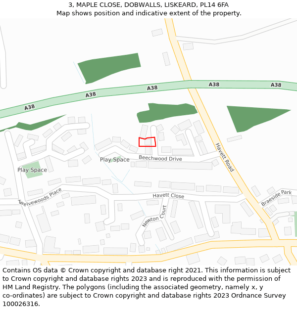 3, MAPLE CLOSE, DOBWALLS, LISKEARD, PL14 6FA: Location map and indicative extent of plot