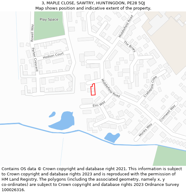 3, MAPLE CLOSE, SAWTRY, HUNTINGDON, PE28 5QJ: Location map and indicative extent of plot