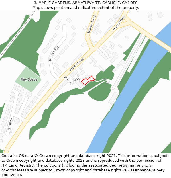 3, MAPLE GARDENS, ARMATHWAITE, CARLISLE, CA4 9PS: Location map and indicative extent of plot