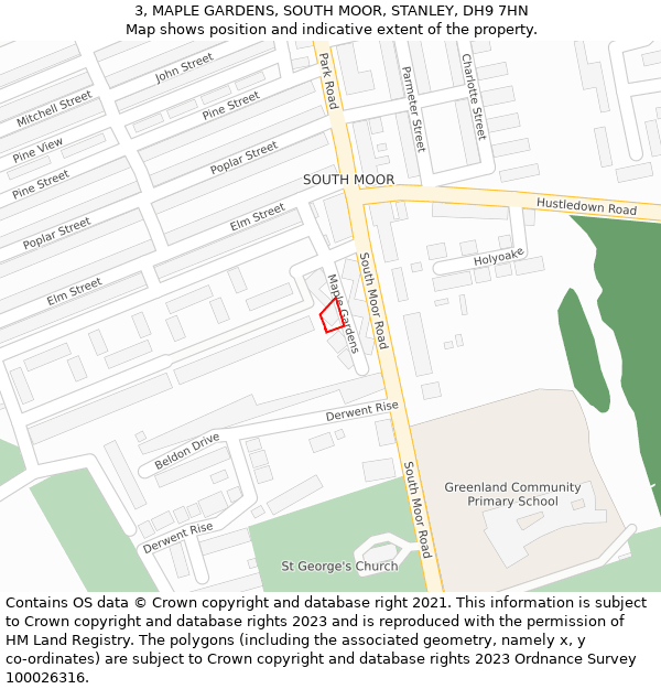 3, MAPLE GARDENS, SOUTH MOOR, STANLEY, DH9 7HN: Location map and indicative extent of plot