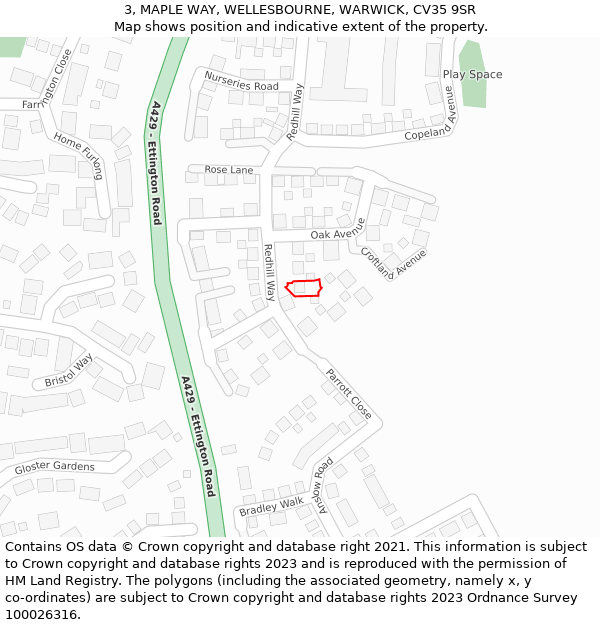 3, MAPLE WAY, WELLESBOURNE, WARWICK, CV35 9SR: Location map and indicative extent of plot