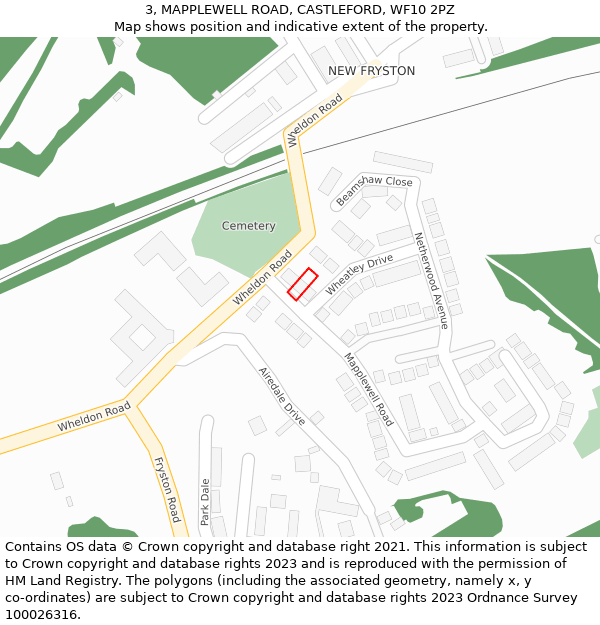 3, MAPPLEWELL ROAD, CASTLEFORD, WF10 2PZ: Location map and indicative extent of plot