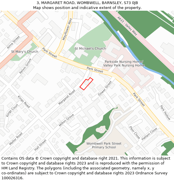 3, MARGARET ROAD, WOMBWELL, BARNSLEY, S73 0JB: Location map and indicative extent of plot