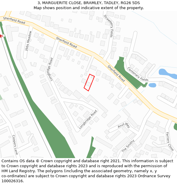 3, MARGUERITE CLOSE, BRAMLEY, TADLEY, RG26 5DS: Location map and indicative extent of plot