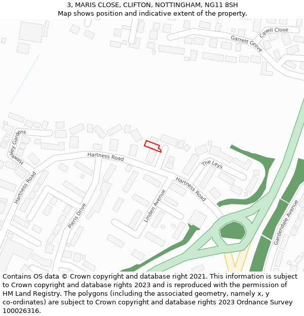 3, MARIS CLOSE, CLIFTON, NOTTINGHAM, NG11 8SH: Location map and indicative extent of plot