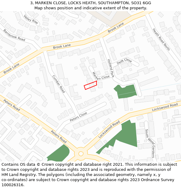 3, MARKEN CLOSE, LOCKS HEATH, SOUTHAMPTON, SO31 6GG: Location map and indicative extent of plot