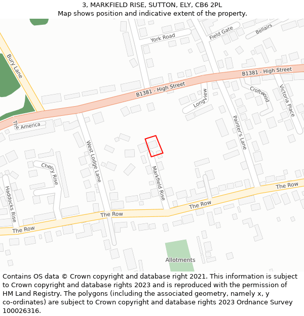 3, MARKFIELD RISE, SUTTON, ELY, CB6 2PL: Location map and indicative extent of plot