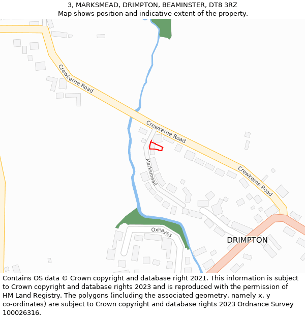 3, MARKSMEAD, DRIMPTON, BEAMINSTER, DT8 3RZ: Location map and indicative extent of plot