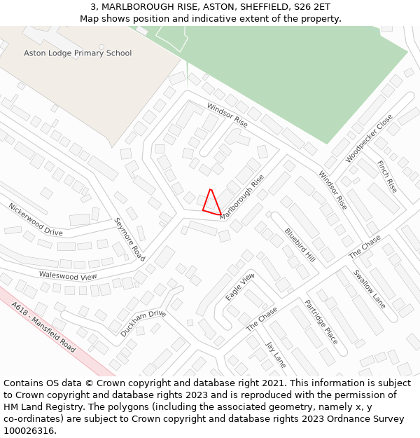 3, MARLBOROUGH RISE, ASTON, SHEFFIELD, S26 2ET: Location map and indicative extent of plot
