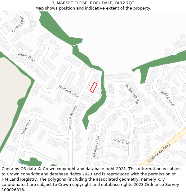 3, MARSET CLOSE, ROCHDALE, OL12 7QT: Location map and indicative extent of plot