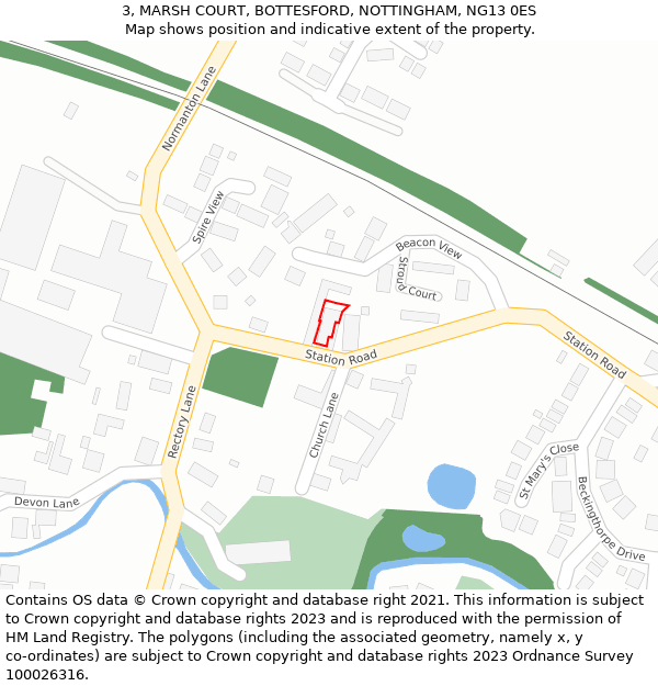 3, MARSH COURT, BOTTESFORD, NOTTINGHAM, NG13 0ES: Location map and indicative extent of plot