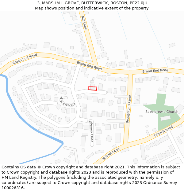 3, MARSHALL GROVE, BUTTERWICK, BOSTON, PE22 0JU: Location map and indicative extent of plot