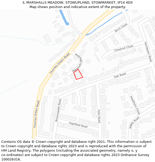 3, MARSHALLS MEADOW, STOWUPLAND, STOWMARKET, IP14 4DX: Location map and indicative extent of plot