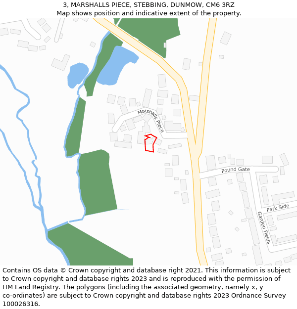 3, MARSHALLS PIECE, STEBBING, DUNMOW, CM6 3RZ: Location map and indicative extent of plot