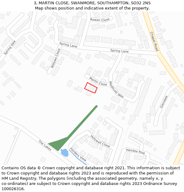 3, MARTIN CLOSE, SWANMORE, SOUTHAMPTON, SO32 2NS: Location map and indicative extent of plot