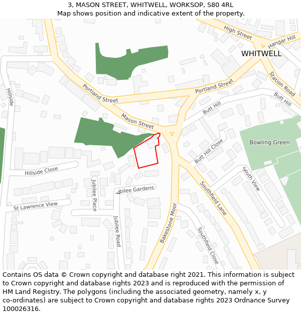 3, MASON STREET, WHITWELL, WORKSOP, S80 4RL: Location map and indicative extent of plot